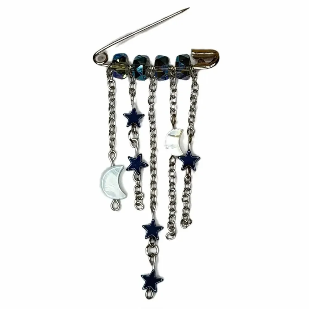 Moon and star brooch hematite and mother of pearl safety pin